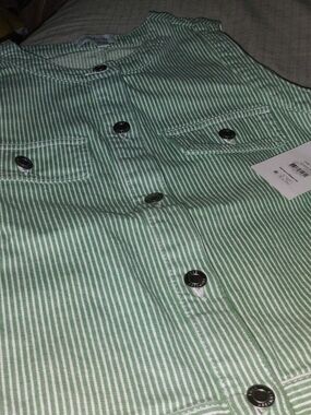 Striped Button-Front Casual Shirt Jacket in Mint Green
